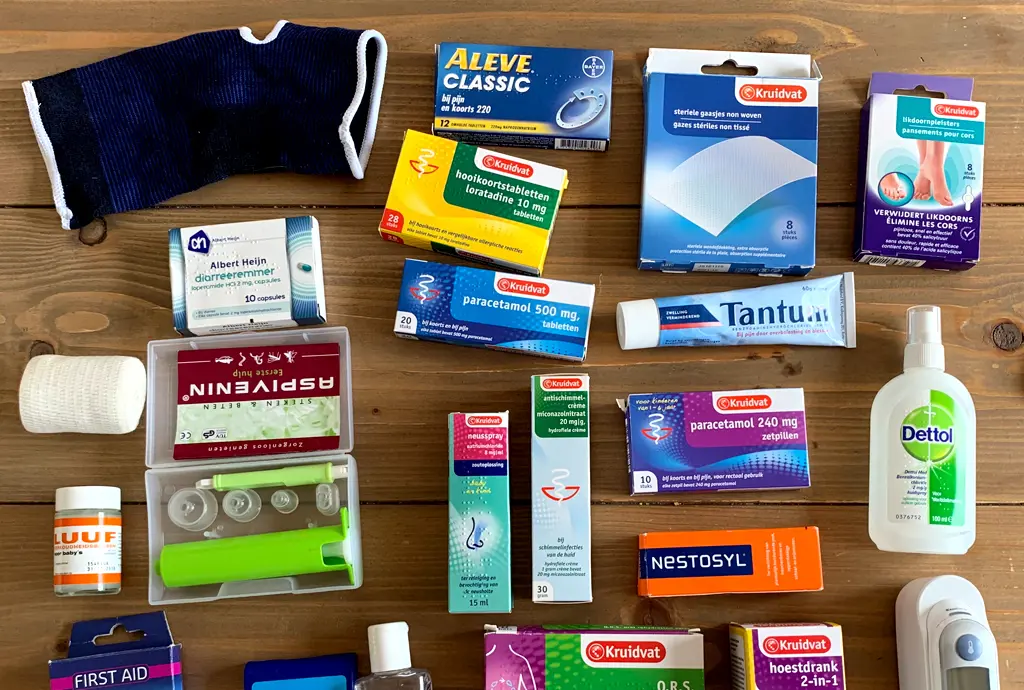 Belangrijke medicijnen en eerste hulp artikelen voor op de camping